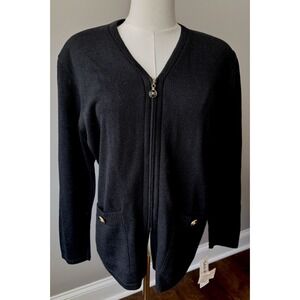 Vintage San Remo Black Zip Cardigan Gold Button Knit Sweater M NWT